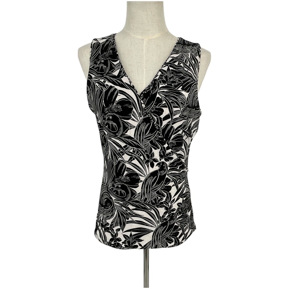 WHBM Womens Floral Print Sleeveless V Neck Wrap Top Blouse S Reversible